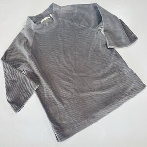 Soft Surroundings Gray Ribbed Velvet Mock Neck Top Size L Long Sleeve